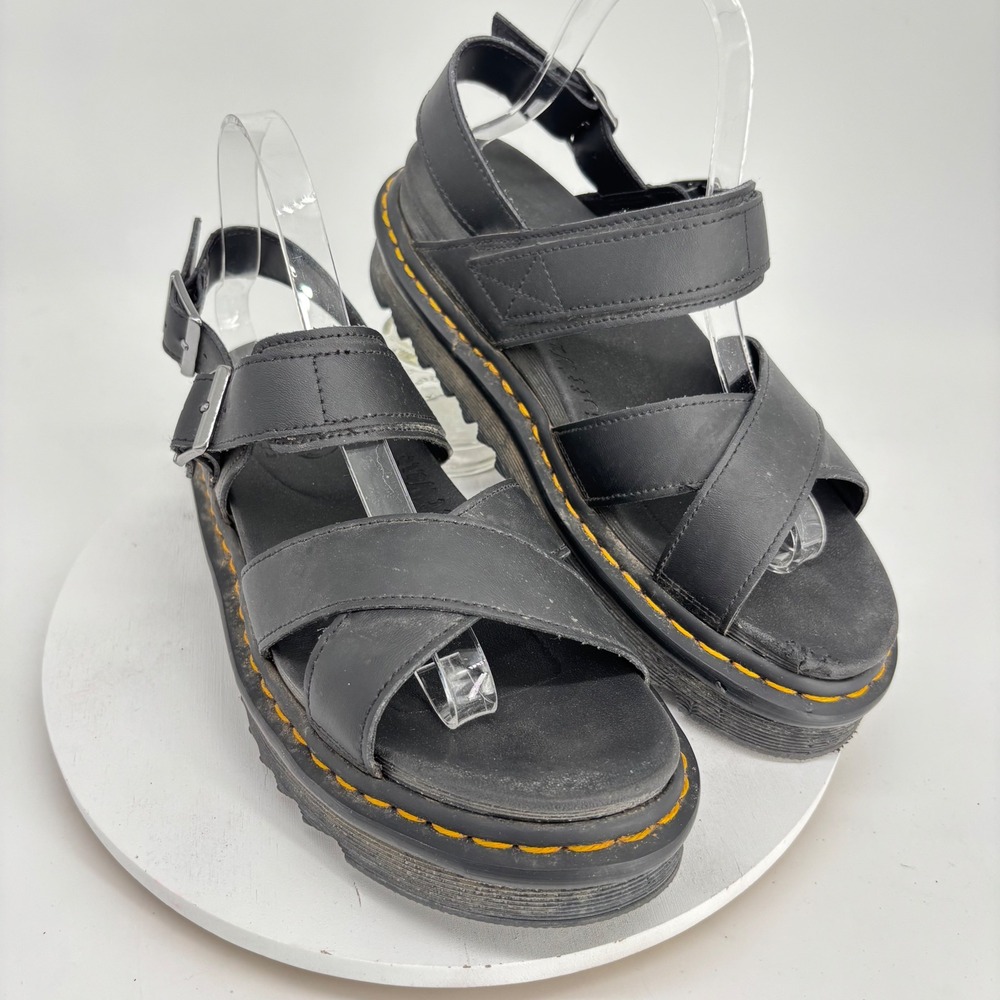 Dr. Martens Voss Sandals Womens 9 Black Leather Platform Strappy Buckle